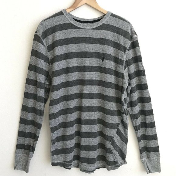 Volcom Other - Volcom Mens Encore Striped Thermal Shirt XXL Gray Embroidered Logo Cotton Poly